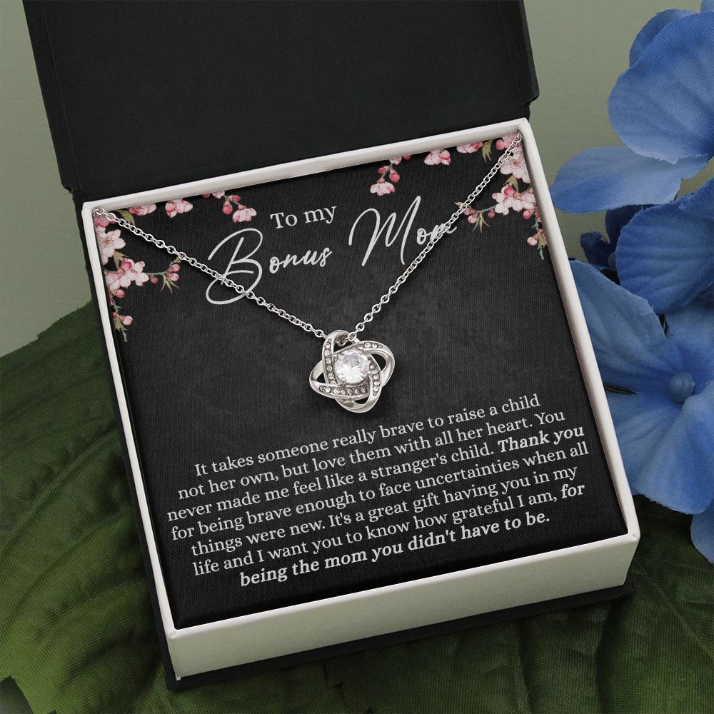 Bonus Mom Necklace, To My Bonus Mom Love Knot Necklace Gift For Mom, Mother And Daughter Necklace Gift For Mom, Brave Enough To Face Necklace, Bonus Mother Gift Necklace Jewelry Gift For Women Love Knot Necklace 6323