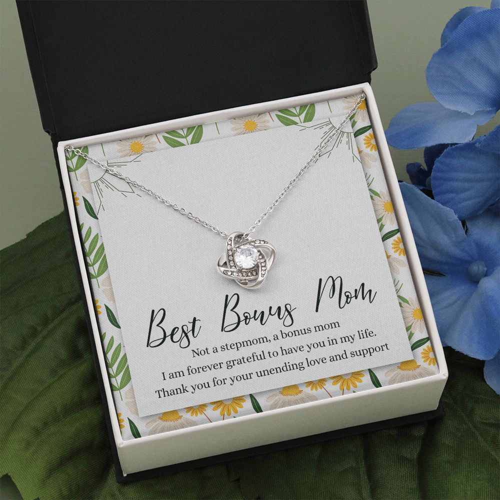Bonus Mom Gift Necklace, To My Bonus Mom Love Knot Necklace Gift From Daughter, To The Best Bonus Mom Necklace, Step Mom Wedding Gift Necklace Jewelry Gift For Women, Bonus Mom Love Knot Pendant Love Knot Necklace 6323