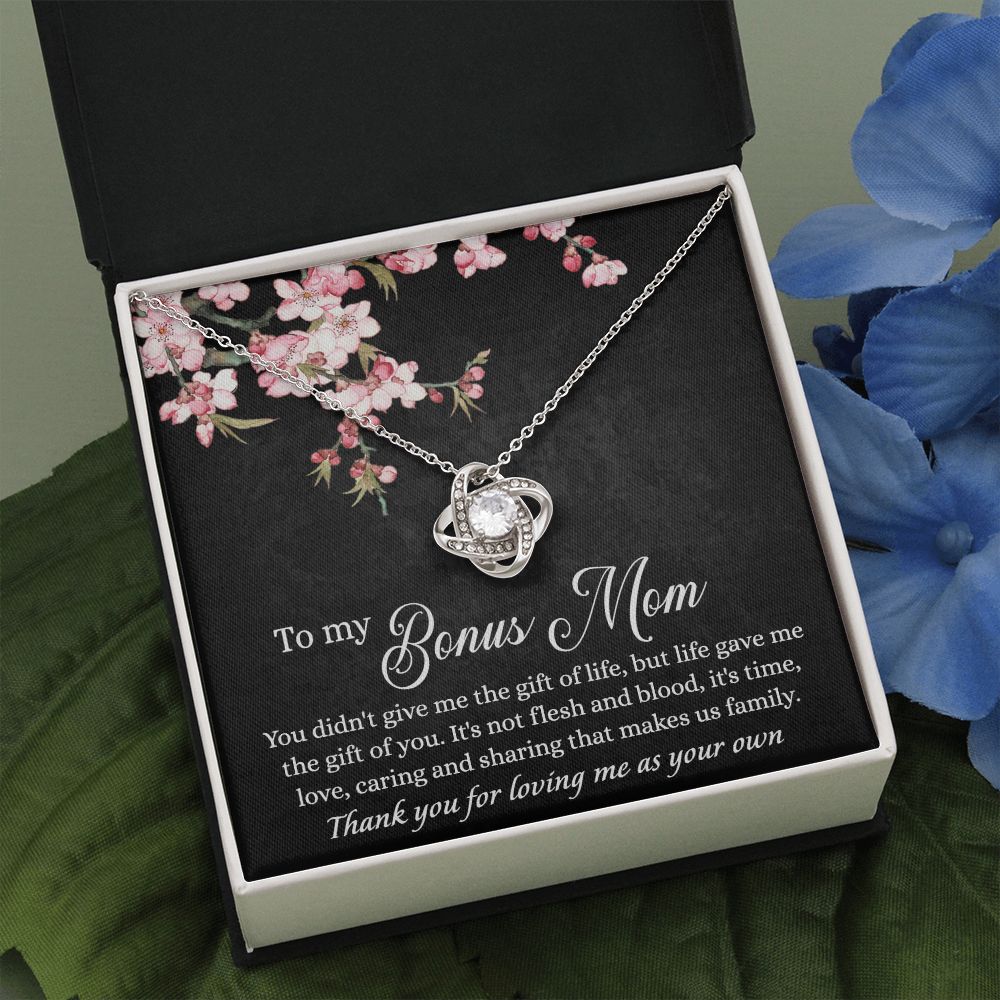 Bonus Mom Gift Necklace, To My Bonus Mom Love Knot Necklace Gift For Mom Mother And Daughter Necklace Gift For Mom, Flower Necklace Gift For Mom, Bonus Mother Gift Necklace Jewelry Gift For Women Love Knot Necklace 6323