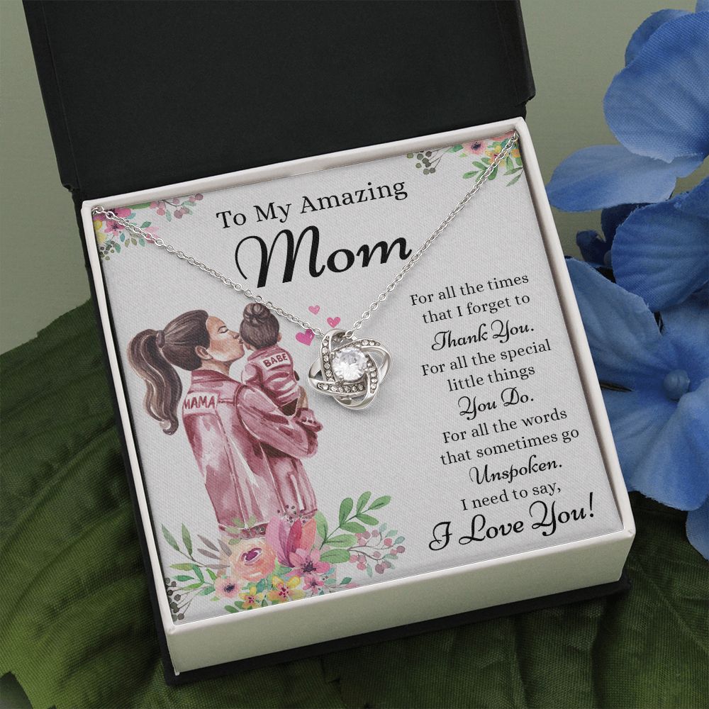 Amazing  Mom Gift Necklace, To My Amazing Mom Love Knot Necklace Gift for Mom, Thank You Mom Necklace, Sentimental Gift Necklace for Mom from Daughter To Mother Necklace Mothers Day Pendant Gift Love Knot Necklace 6323