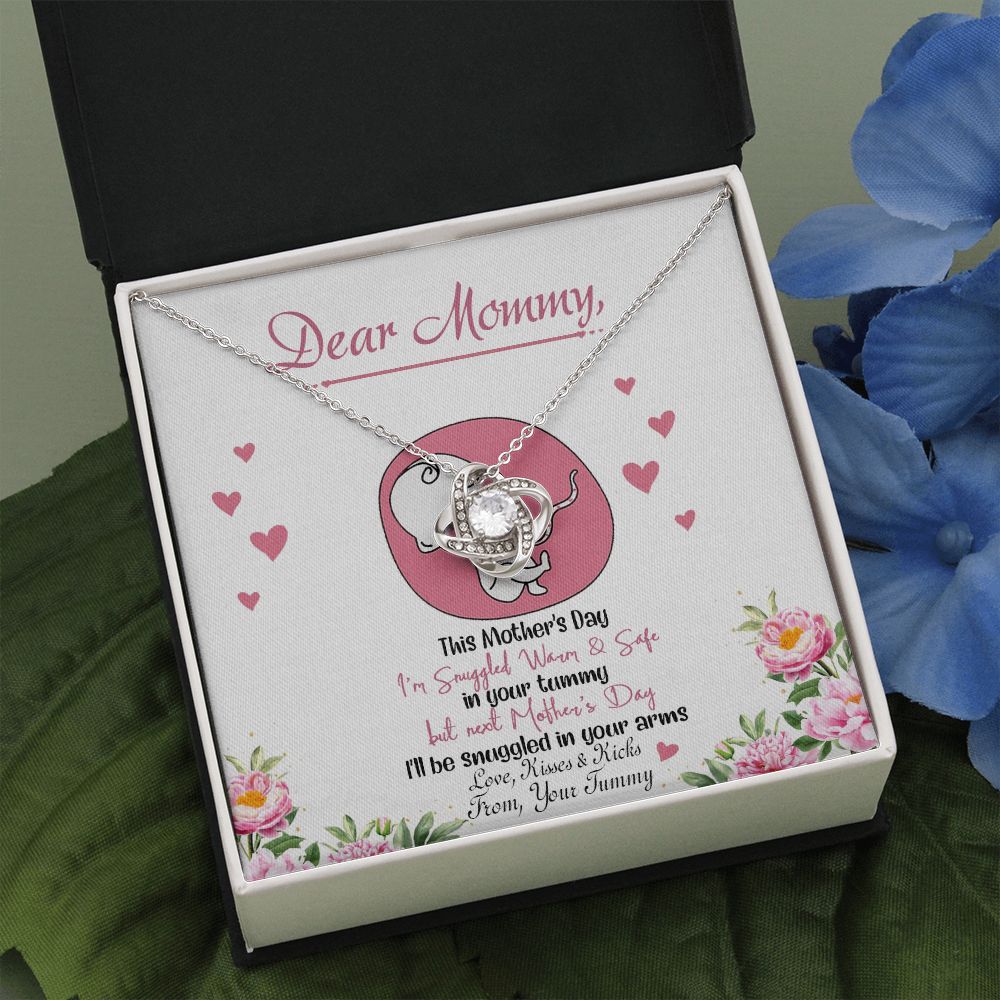 Dear Mommy Necklace, To My Mom Love Knot Necklace From Tummy, Kisses And Kicks Gift Necklace, Mother And Daughter Gift Necklace Jewelry Gift For Women, Mommy Gift Pendant Mother's Day Necklace Gift Love Knot Necklace 6323
