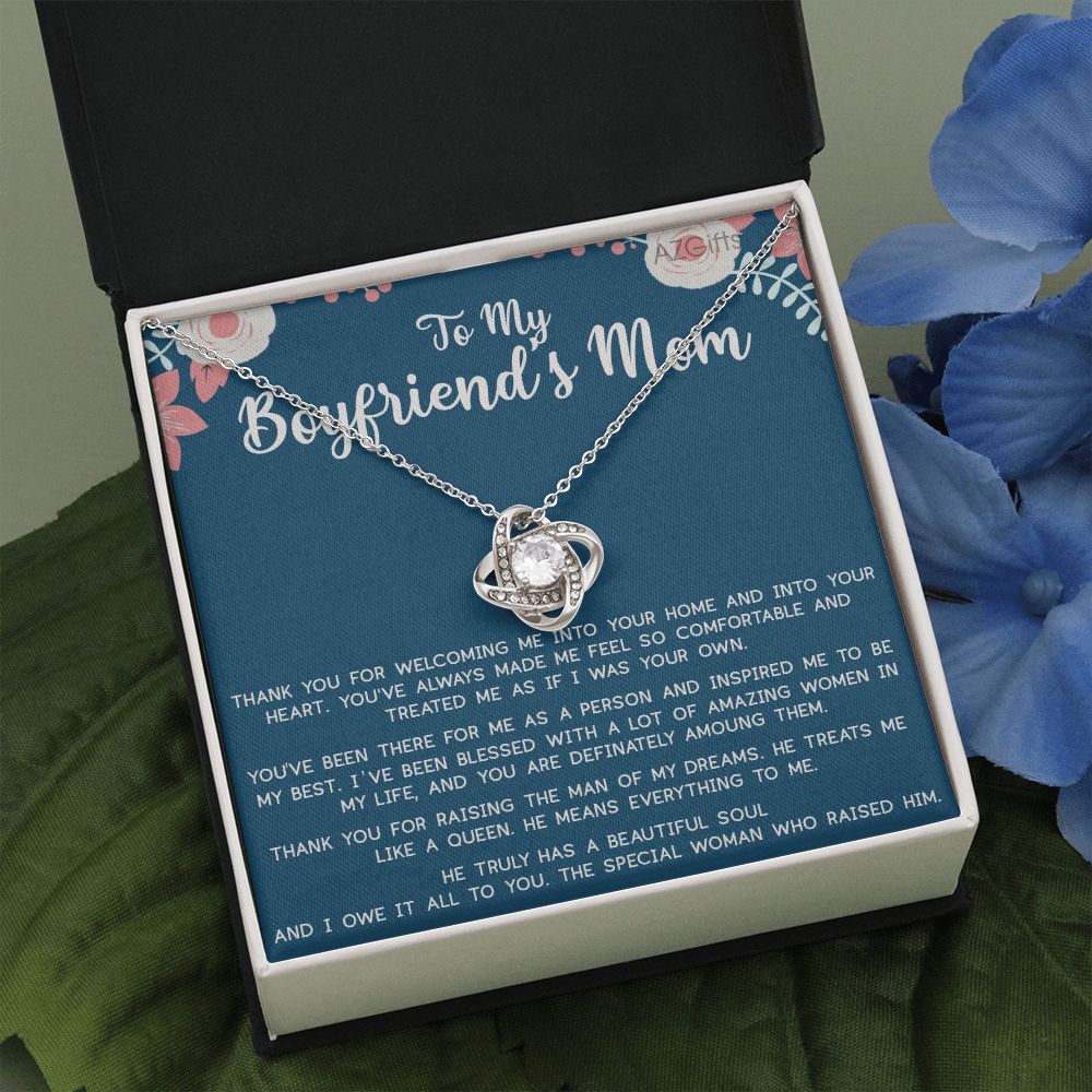 To My Boyfriend's Mom Gift Necklace, Boyfriends Mom Necklace Pendant, Gift For Boyfriend's Mom With Message Card Jewelry Gift for Women, Love Knot Necklace Gift For Boyfriend's Mom From Girlfriend