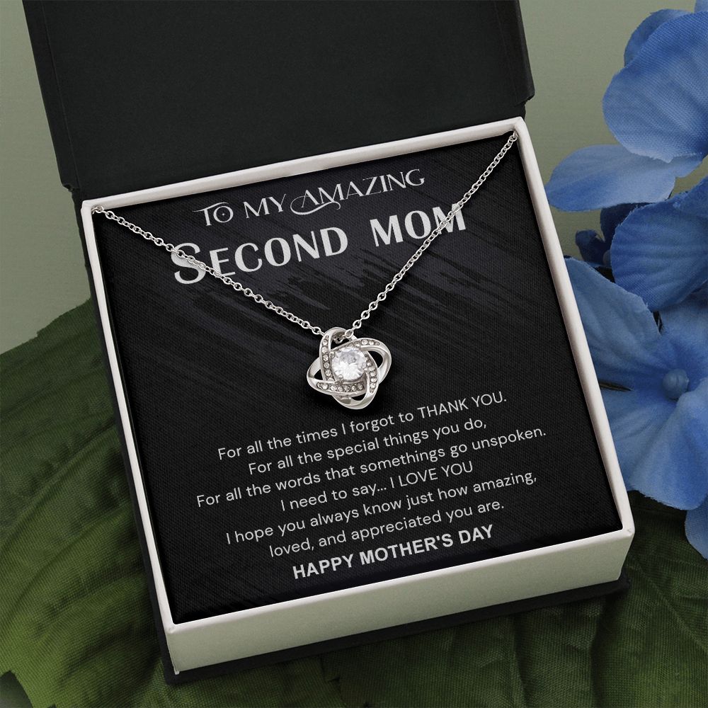 Mother's Day Necklace Gift For Mom, Second Mom Gift Necklace, Jewelry Gift For Women, Bonus Mother, To My Amazing Second Mom Love Knot Necklace From Daughter Happy Mother's Day Pendant For Mommy