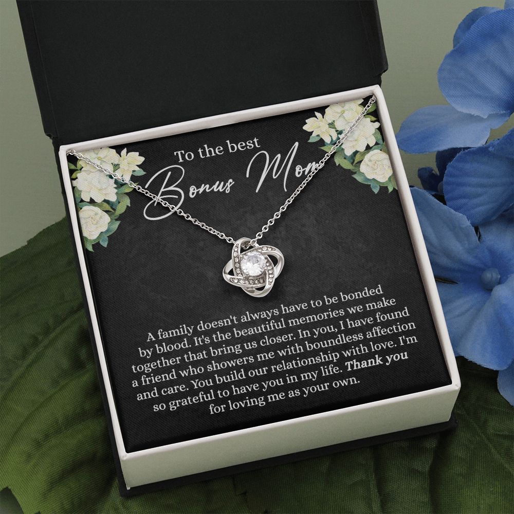Bonus Mom Necklace, To The Best Bonus Mom Love Knot Necklace Gift For Mom, Mother And Daughter Necklace Gift For Mom, Thank You For Loving Necklace, Bonus Mother Gift Necklace Jewelry Gift For Women Love Knot Necklace 6323
