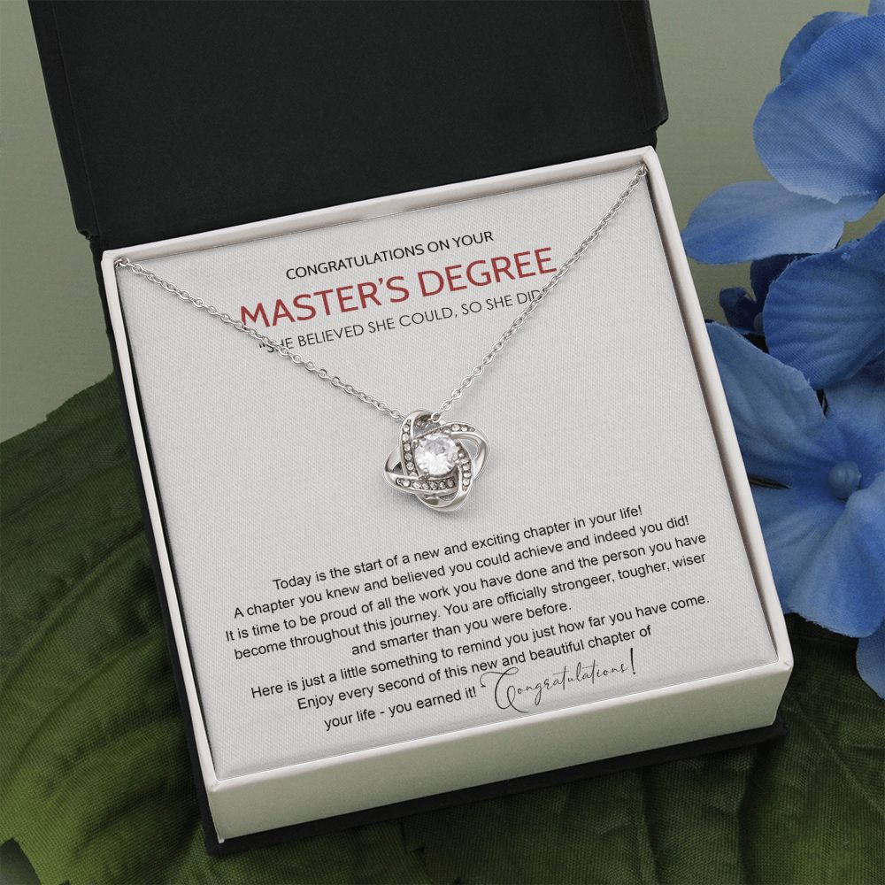Master's Degree Gift Necklace, Graduation Gift Necklace For Masters Student Necklace Master's Student Graduation Necklace Congrats Graduation Pendants Gift For Daughter, Granddaughter, Niece, Sister Love Knot Necklace 6323