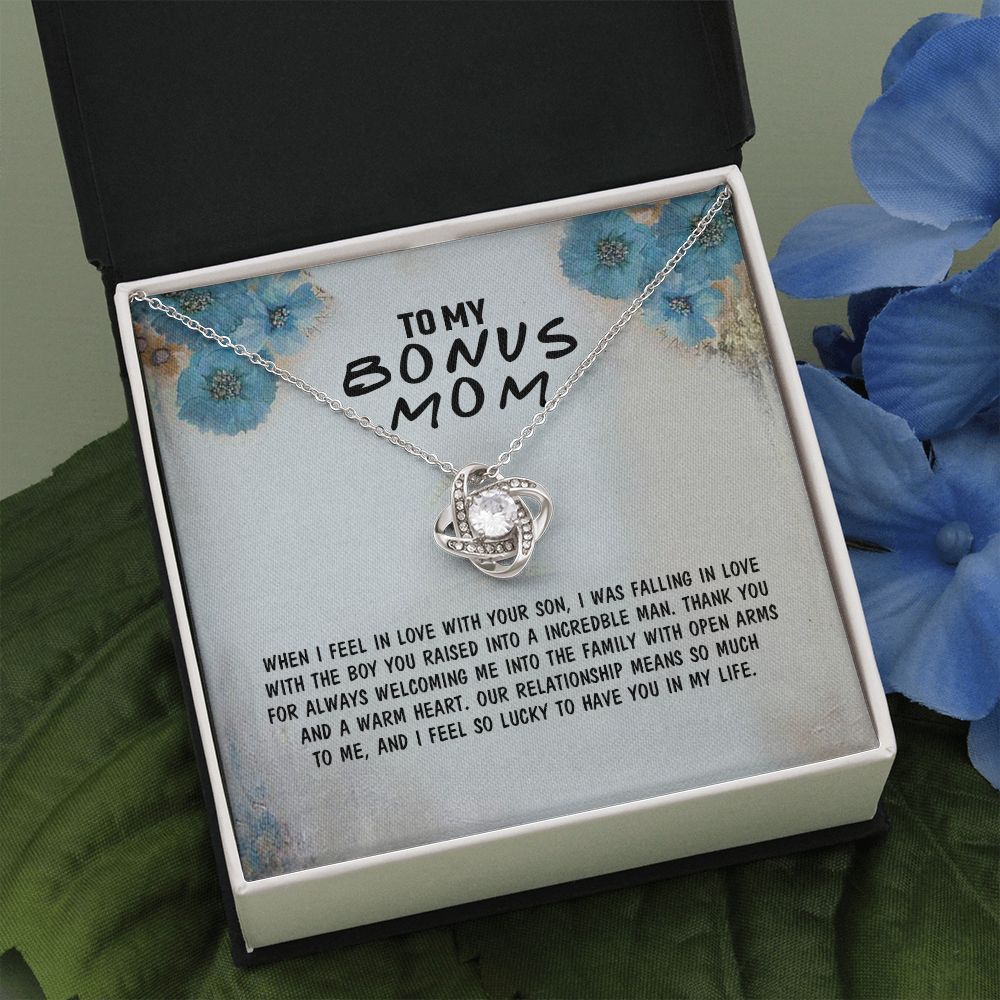 Bonus Mom Necklace, To My Bonus Mom Love Knot Necklace Gift From Son, Jewelry Gift For Women, Bonus Mom Gift Necklace, Mother And Son Necklace Gift For Mom On Birthday Gift Anniversary To Mother Love Knot Necklace 6323