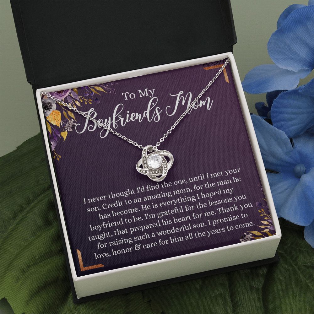 To My Boyfriend's Mom Necklace, Thank You For Raising Man Love Knot Necklace, Gift To My Boyfriend's Mom For Mothers Day Birthday, Christmas, Going Away, Retirement Jewelry For Women Girlfriend's