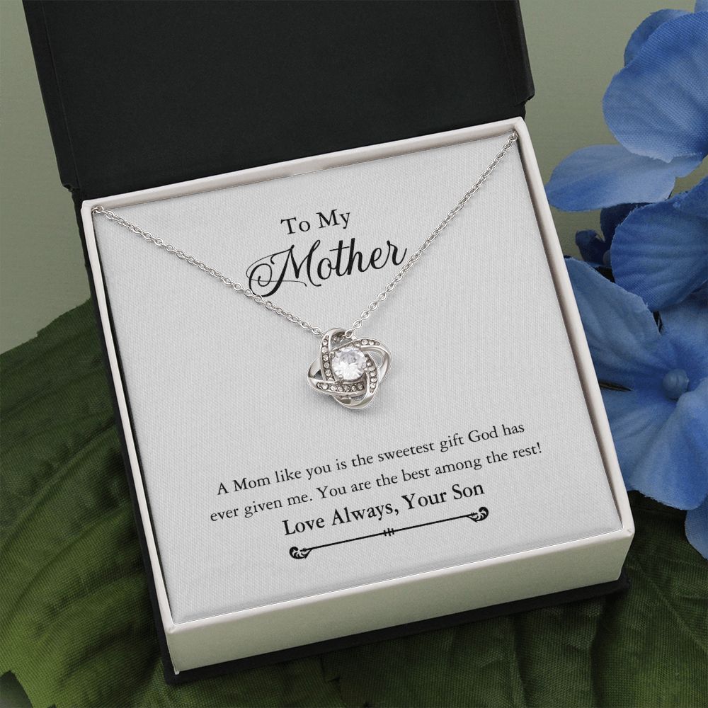 To My Mother Necklace Gift From Son, Happy Mother's Day Love Knot Pendant For Mom Necklace Gift Love Always Your Son For Mom, Mother Gift Necklace To Son, Mamato Be Gift Necklace From Son Love Knot Necklace 6323