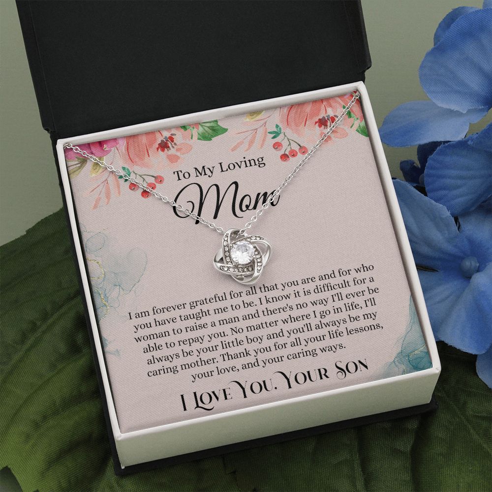 Loving Mom Gift Necklace, Mother's Day Necklace Gift For Mom, To My Loving Mom Love Knot Necklace Gift for Mom, Gift Anniversary Mother And Son Gift Pendant, Jewelry Gift For Women, Mom From Son Love Knot Necklace 6323