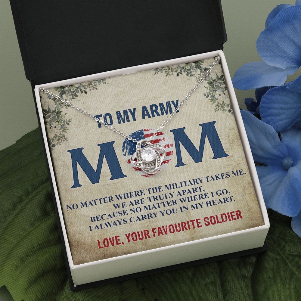 Army Mom Necklace, To My Army Mom Necklace From Daughter, Favourite Soldier Necklace Gift For Mom, Army Mom Love Knot Necklace Gift, Military Mom Gift Necklace, Soldier Mom Necklace Gift For Women Love Knot Necklace 6323