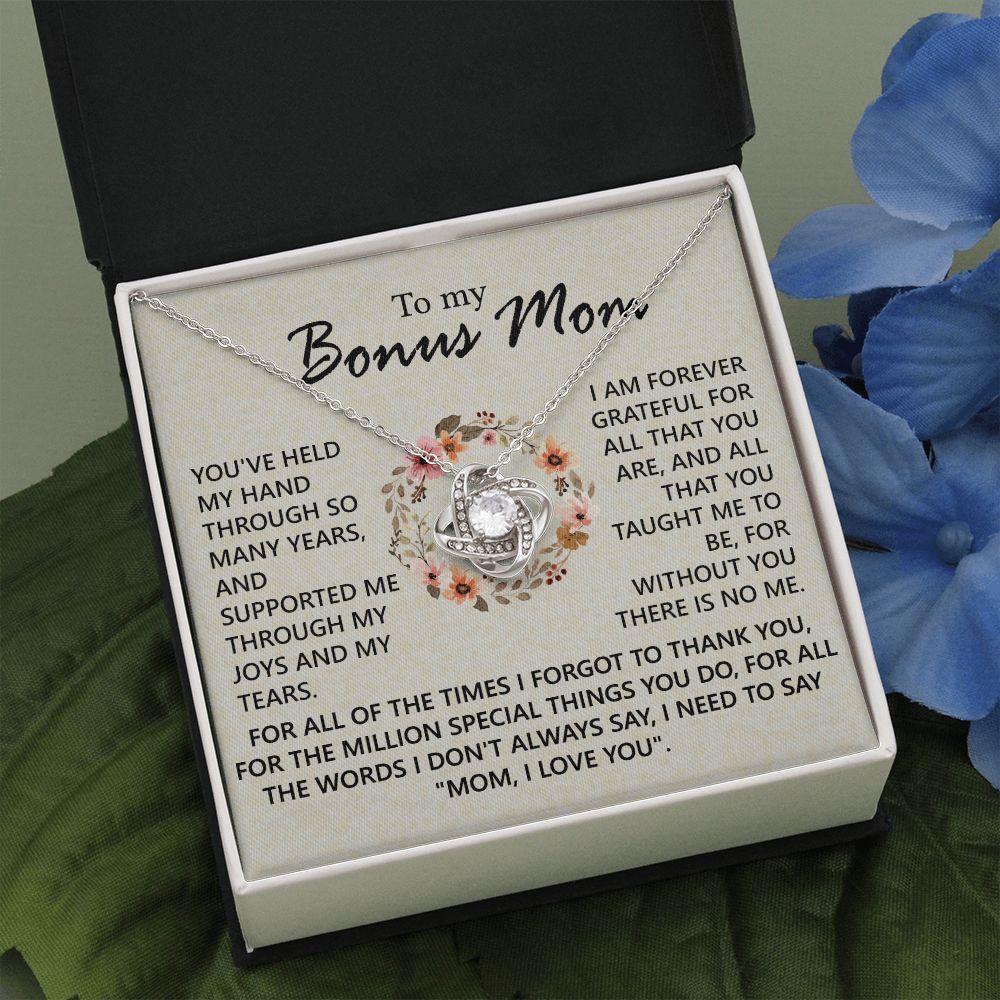 To My Bonus Mom Necklace, To My Bonus Mom Love Knot Necklace From Daughter, Son, Bonus Mom Gift Necklace, Daughter And Mother Love Knot Pendant Gift For Mom, Mom, I Love You Jewelry Gift For Women Love Knot Necklace 6323