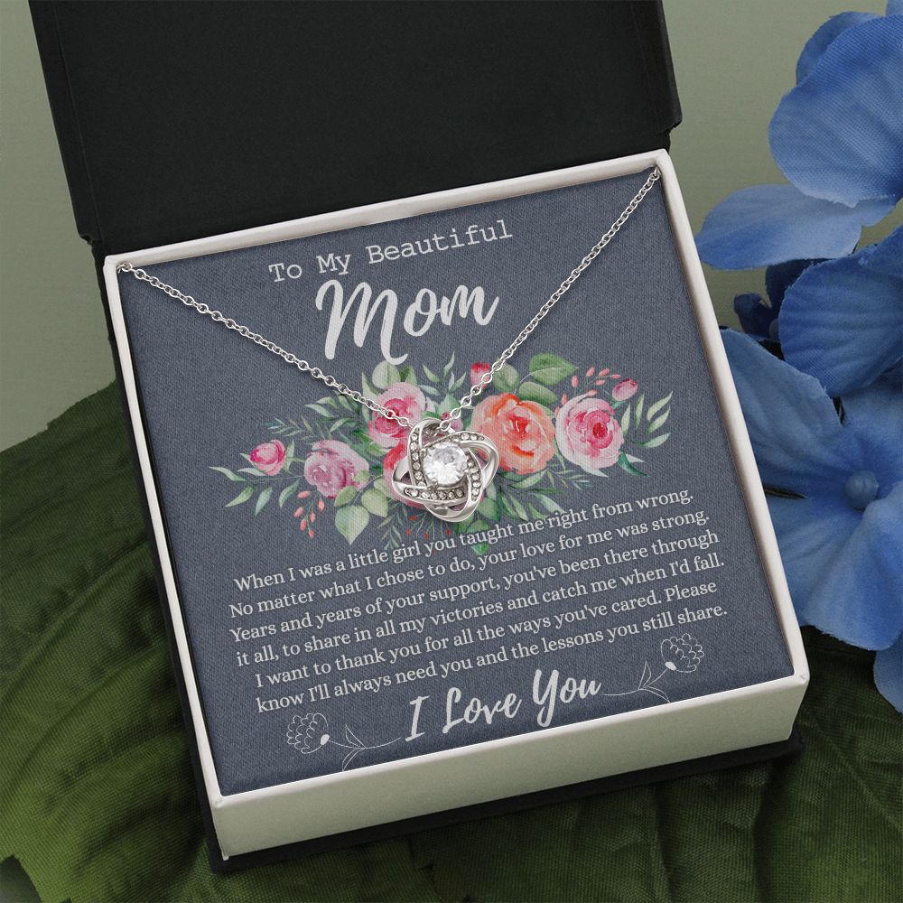 To My Beautiful Mom Necklace, Beautiful Mom Gift Love Knot Necklace, Birthday Gift Necklace For Mom, Mothers Day Necklace Gift For Mother Beautiful Mom Gift Necklace Love Knot Pendant Gift For Mom