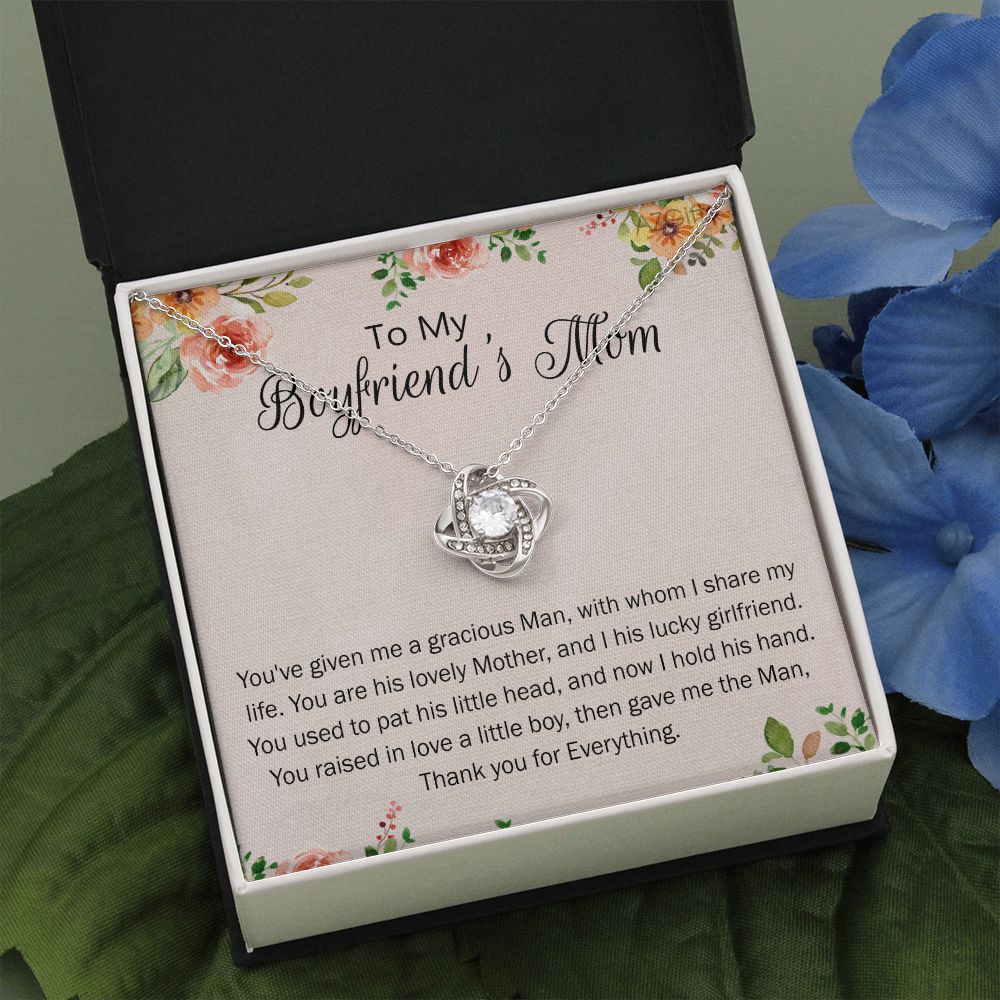 To My Boyfriend's Mom Love Knot Necklace Gift Boyfriends Mom Necklace Future Mother In Law Jewelry Christmas Mothers Day Gift With Message Card Box For My Boyfriend Mother Mom Mother's Day Necklace