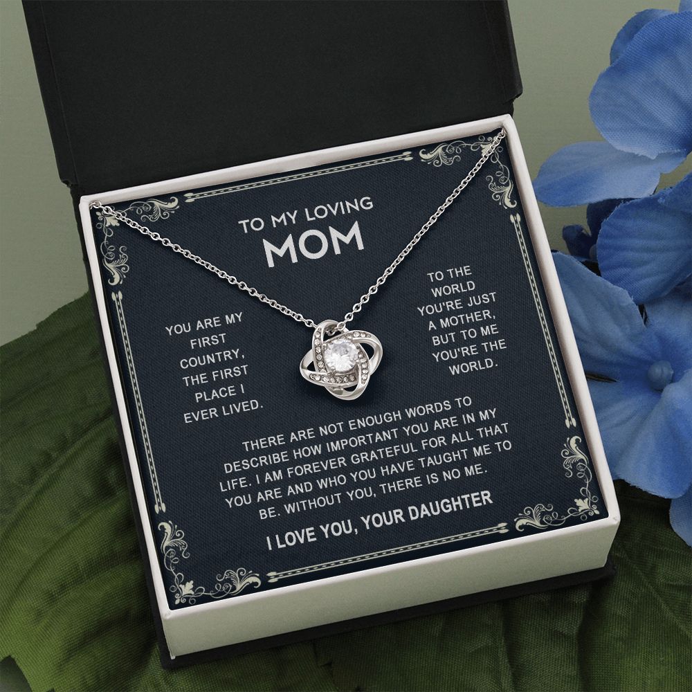 Loving Mom Necklace, Mother And Daughter Love Knot Necklace, To My Loving Mom Necklace From Daughter Gift On Birthday Gift Anniversary Mother's Day Necklace Pendant For Mom Jewelry Gift For Women Love Knot Necklace 6323