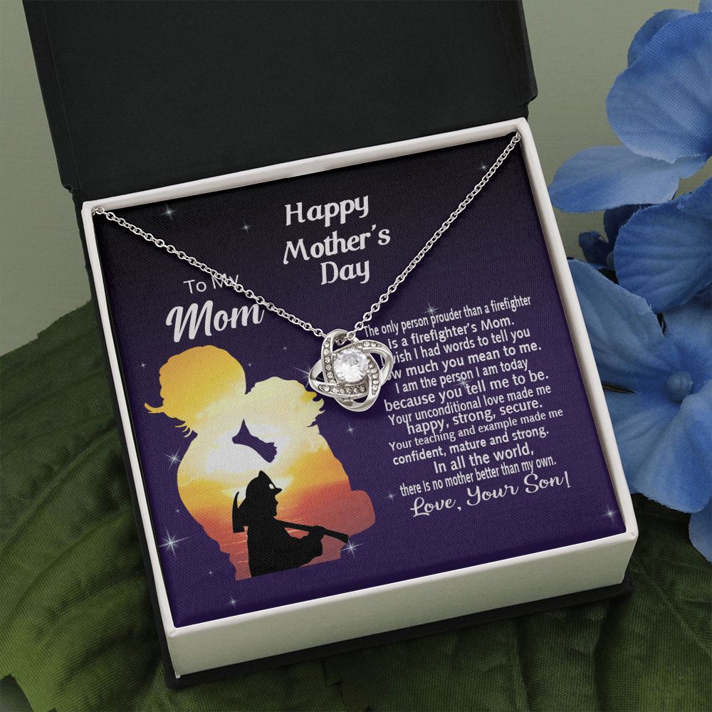 Firefighter's Mom Gift Necklace, Happy Mother's Day Necklace Gift For Mom, To My Mom Love Knot Necklace From Son Firefighter Necklace Gift For Mom Mother And Son Gift Necklace Jewelry Gift For Women Love Knot Necklace 6323