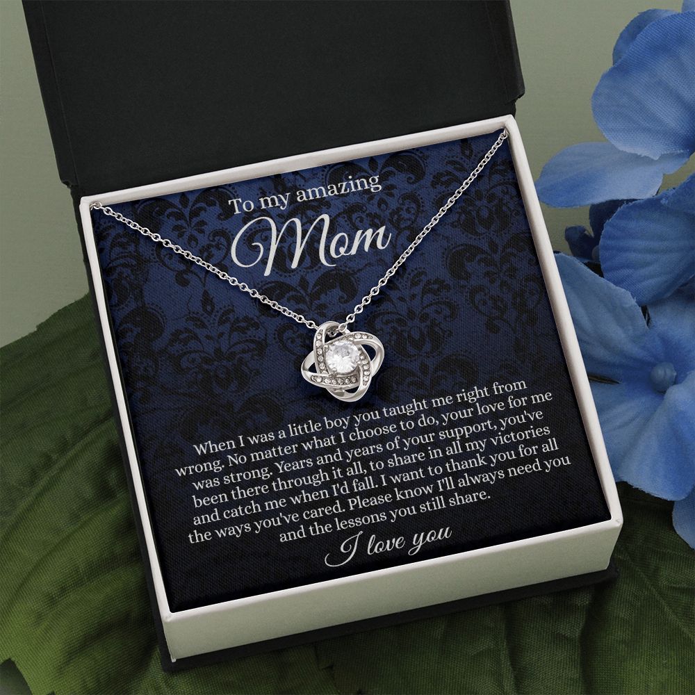 Gift Necklace for Mom, To My Amazing Mom Love Knot Necklace Card And Box, Mother’s Day Necklace Gift For Mom From Daughter, Son, Thank You Mom Gift Necklae Custom Jewelry Necklace For Mom I Love You Love Knot Necklace 6323