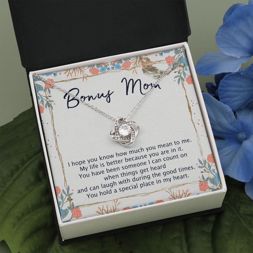 Bonus Mom Necklace, Daughter And Mother Necklace Gift For Mom, To My Bonus Mom Love Knot Necklace Gift From Daughter, Bonus Mom Gift Necklace For Mom, Bonus Mother Bonus Mammy Jewelry Gift For Women Love Knot Necklace 6323