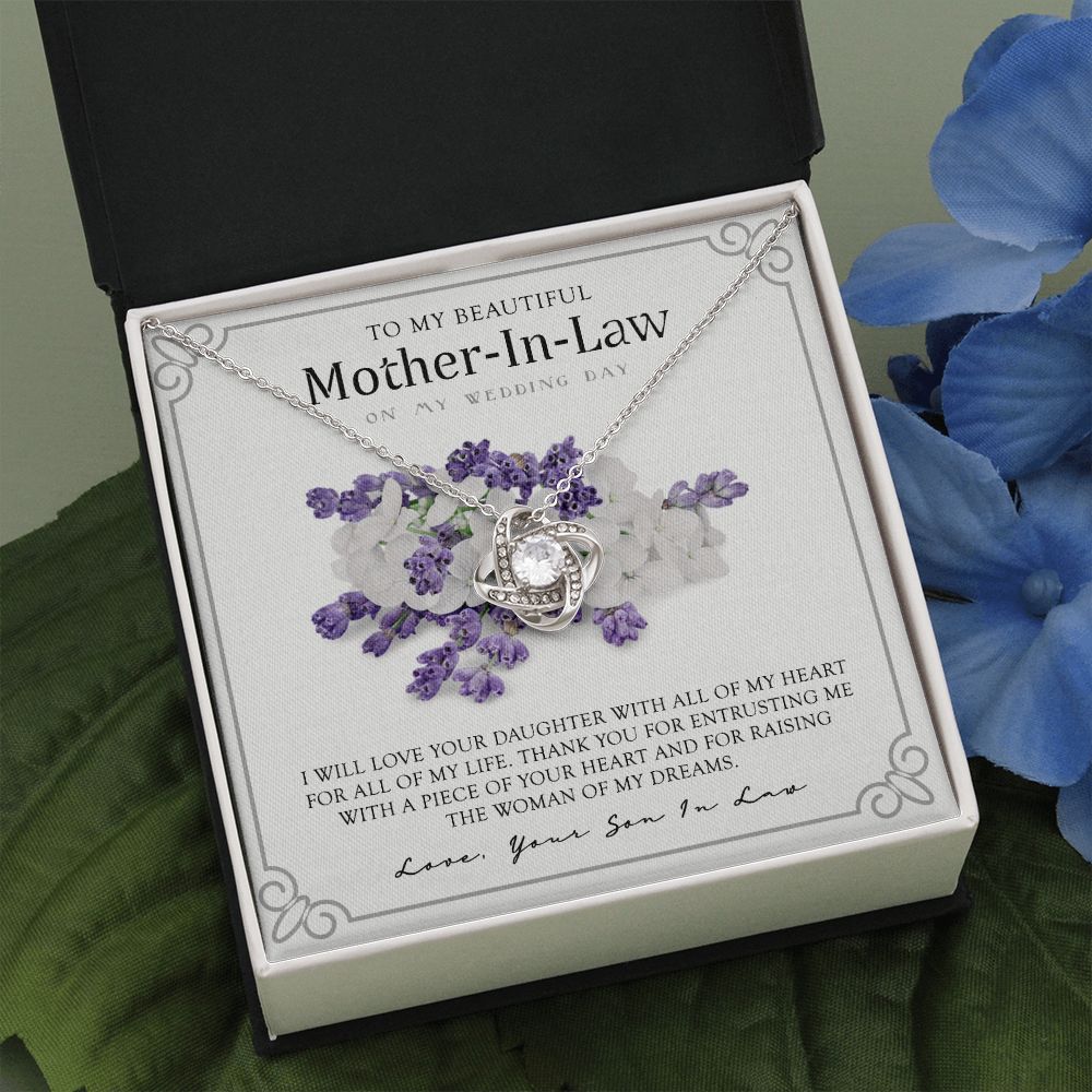 Mother In Law Necklace, My Wedding Day Necklace Gift For Mother In Law, To My Beautiful Mother In Law Necklace From Son In Law, My Heart My Life Necklace Gift For Mother, Mother In Law Gift Necklace Love Knot Necklace 6323