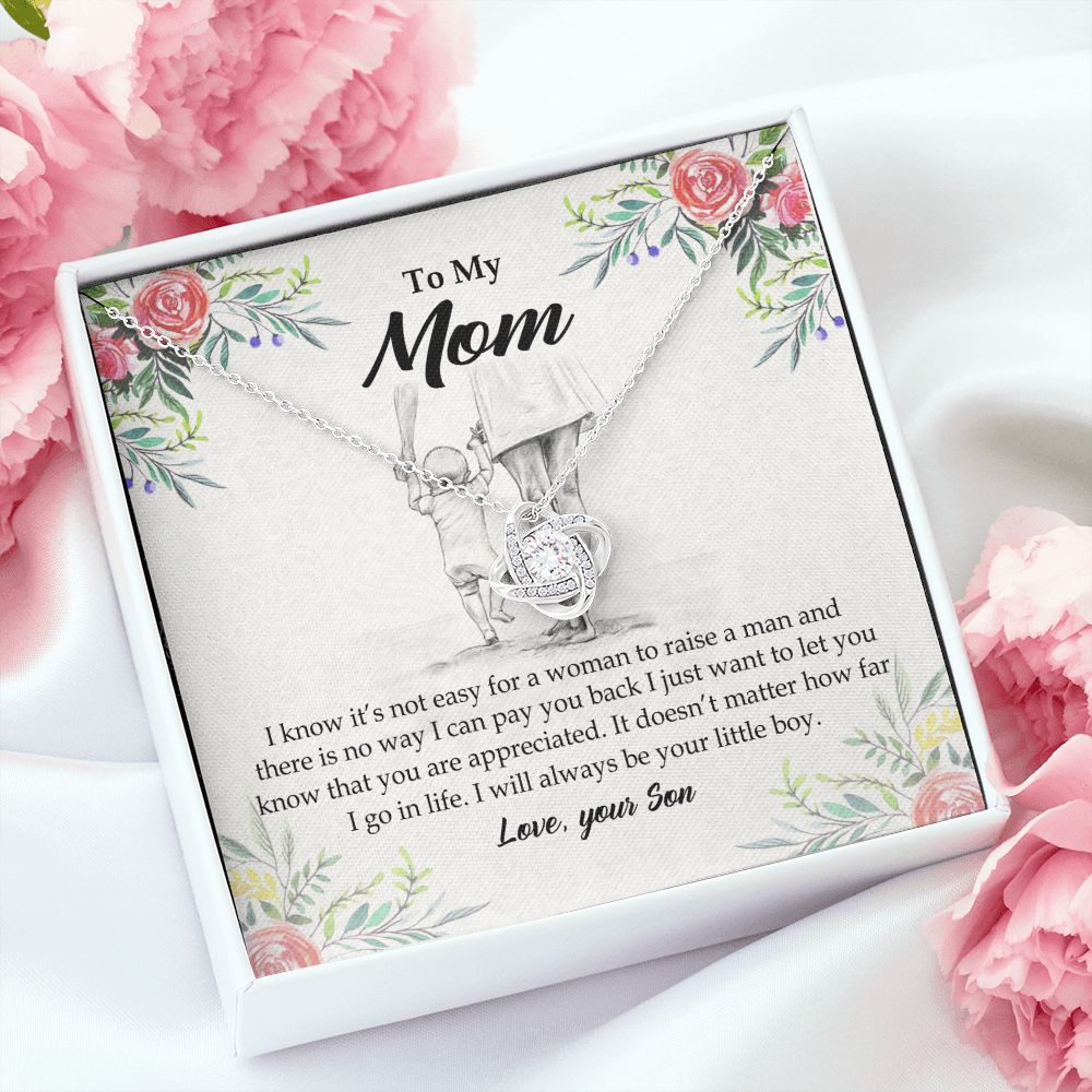 To My Mom Necklace Pendant Gift From Son And Happy Mother's Day Gift For Mom Birthday, Anniversary Your Little Boy Love Knot Necklace Gift for Mom from Son