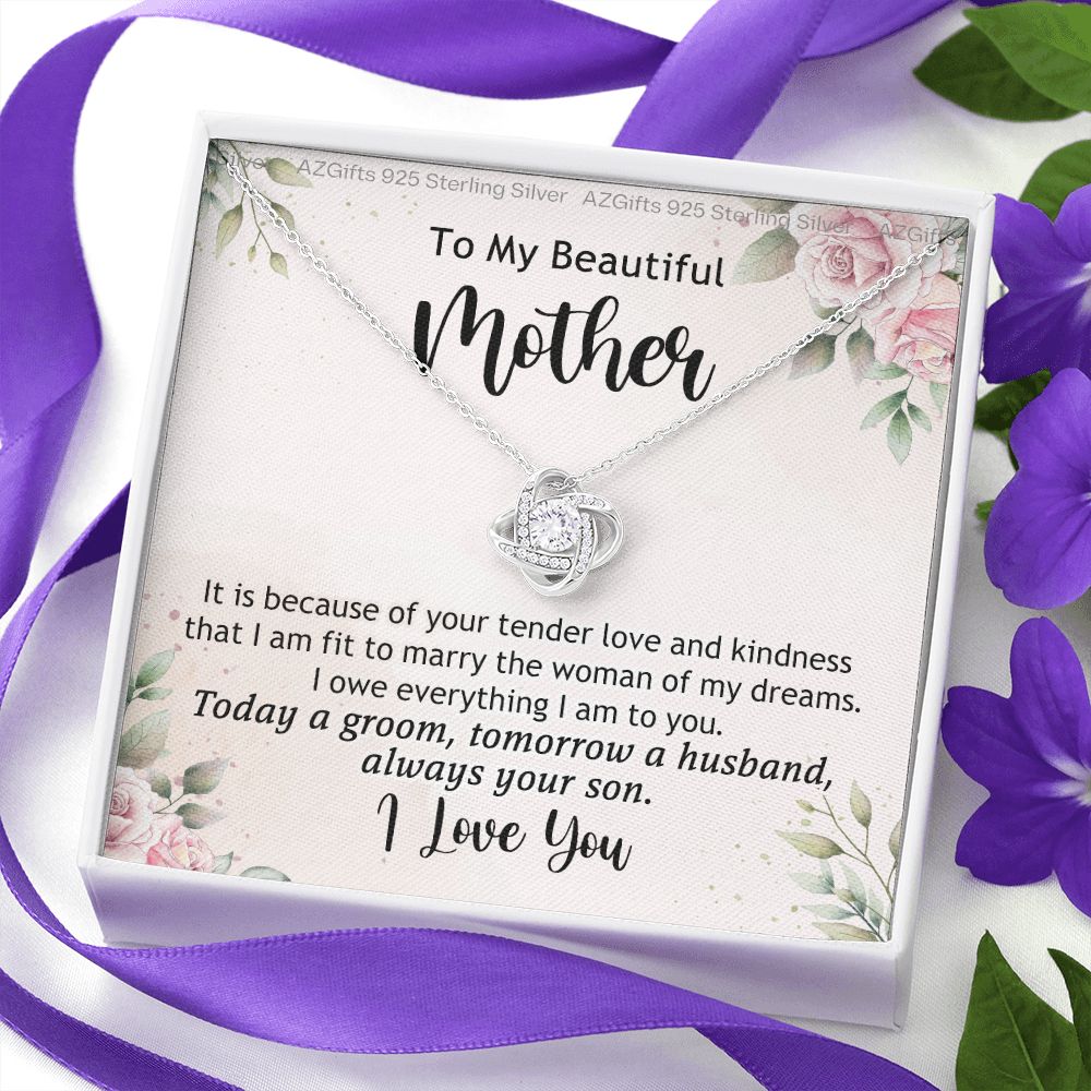 To My Beautiful Mother Necklace from Son Love Knot Necklace for Mom Mother Son Necklace Gifts For Mom Birthday Christmas Mothers Day Present To My Mom Jewelry Pendant Message Card Gift Box