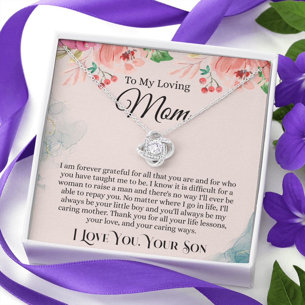 To My Loving Mom Necklace, Mom Gift From Son, Mom Necklace, Gift For Mom From Son, Mom Mother's Day Gift From Son, Mom Birthday Gift From Son, To My Mom Gift, Love Knot Necklace for Women