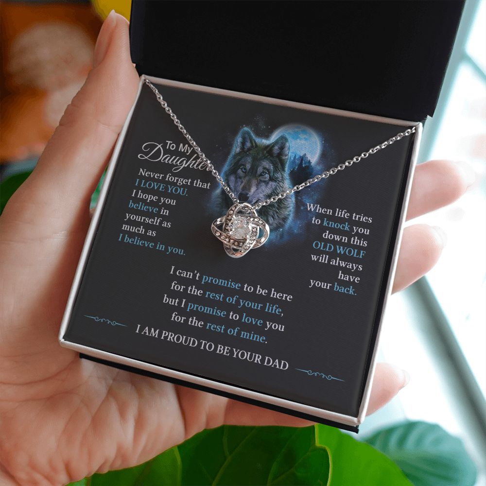To My Daughter Necklace, Graduation Gift for Wolf Daughter, Love Knot Necklace