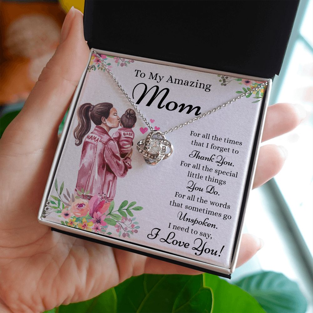 To My Amazing Mom Love Knot Necklace, Necklace for Mom, Thank You Mom Sentimental Gifts for Mom from Daughter, Daughter To Mother Necklace Mothers Day Gift from Daughter