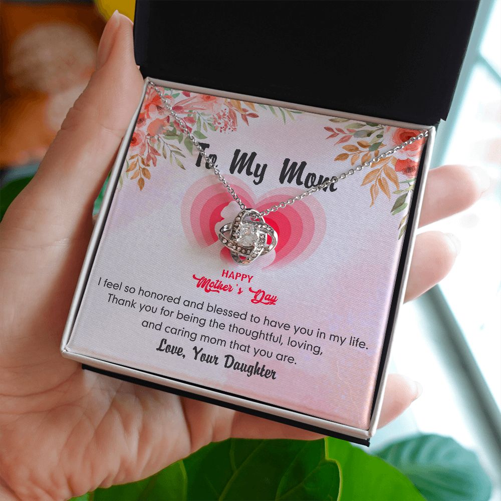 To My Mom Necklace Pendant Gift From Daughter Love Knot Necklace for Mom Happy Mother's Day Gift For Mom Birthday, Anniversary Thank You
