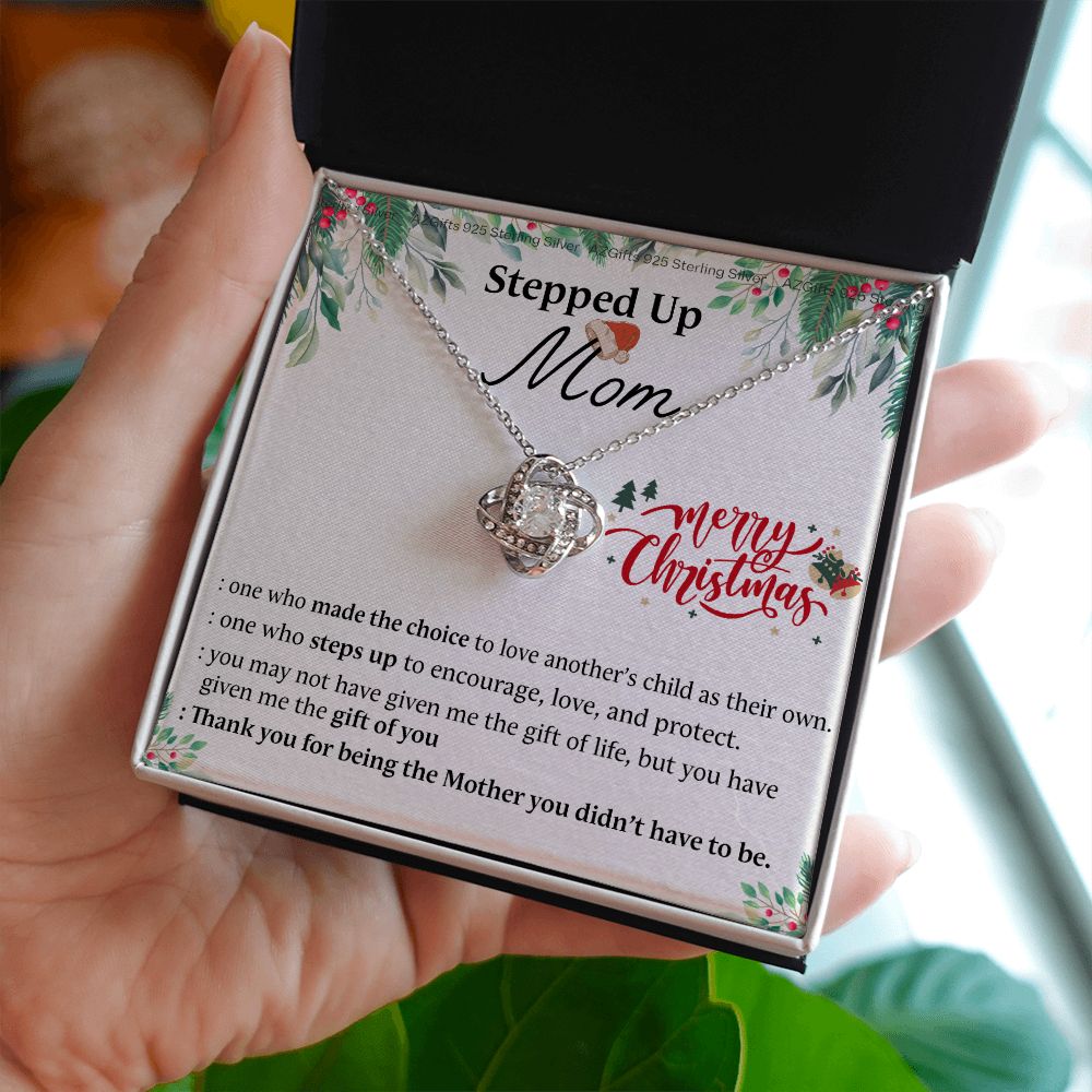 Inspirational StepMom Gifts Stepped Up Mom Necklace Birthday Gift for Bonus Mom Love Knot Necklace Gift for Step Mom