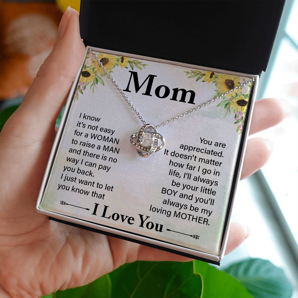 To My Daughter from Mom Love Knot Necklace Mother Daughter Necklace Gifts For Mom Birthday Christmas Mothers Day Present To My Mom Jewelry Pendant Message Card Gift Box