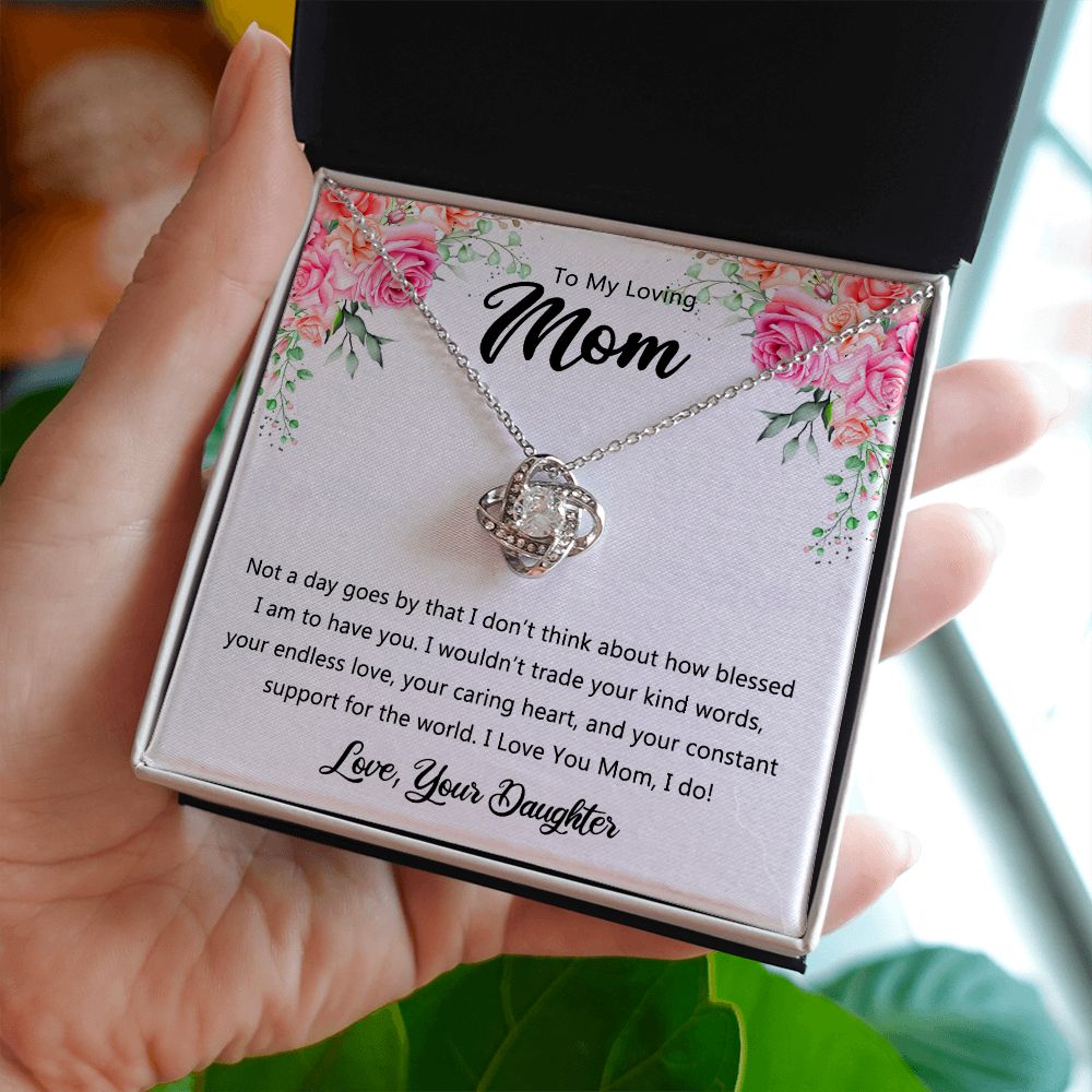 To My Loving Mom Necklace, Necklace for Mother, Daughter Gift For Mom, Present For Mom, Mother Gifts from Son or Daughter, Jewelry Gift for Mothers Day, Birthday Gift for Mother, Moms Love Knot Necklace for Mom