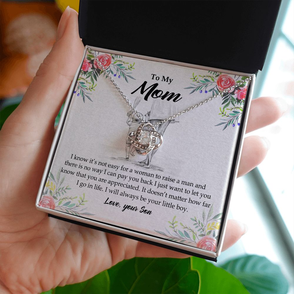 To My Mom Necklace Pendant Gift From Son And Happy Mother's Day Gift For Mom Birthday, Anniversary Your Little Boy Love Knot Necklace Gift for Mom from Son