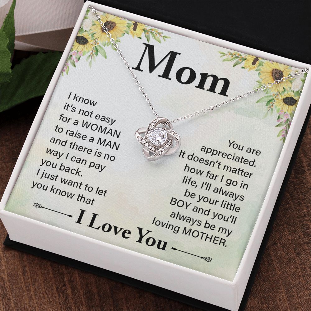 To My Daughter from Mom Love Knot Necklace Mother Daughter Necklace Gifts For Mom Birthday Christmas Mothers Day Present To My Mom Jewelry Pendant Message Card Gift Box