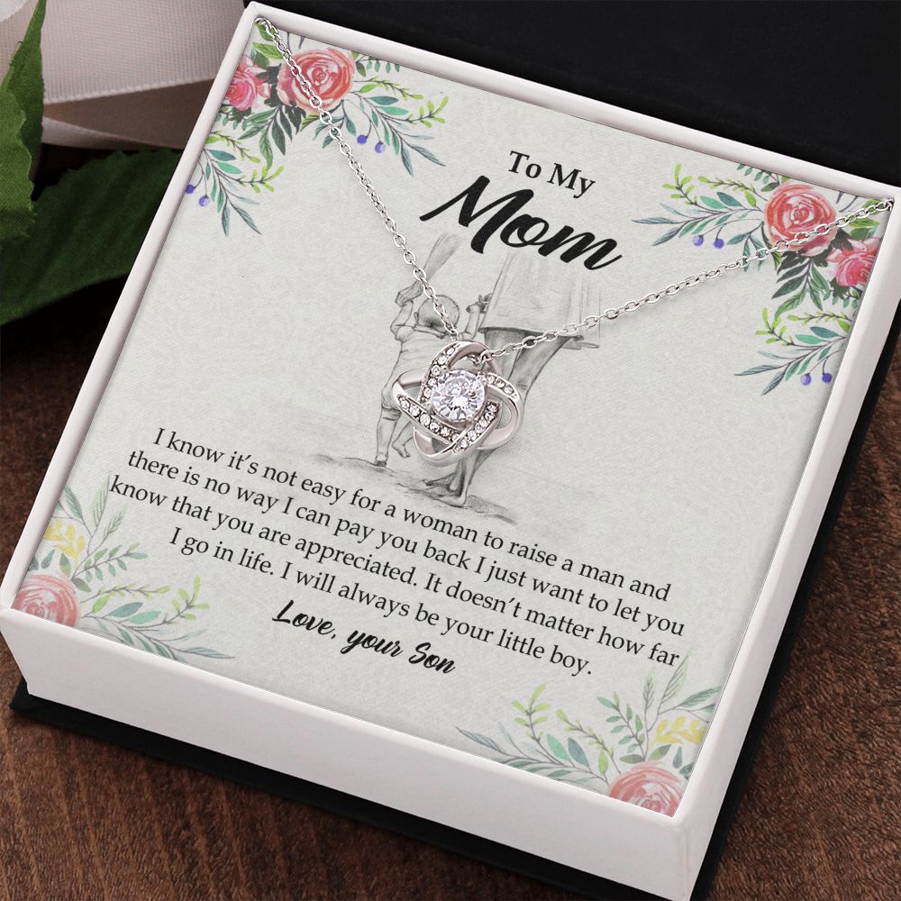 To My Mom Necklace Pendant Gift From Son And Happy Mother's Day Gift For Mom Birthday, Anniversary Your Little Boy Love Knot Necklace Gift for Mom from Son