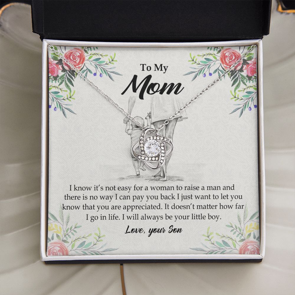 To My Mom Necklace Pendant Gift From Son And Happy Mother's Day Gift For Mom Birthday, Anniversary Your Little Boy Love Knot Necklace Gift for Mom from Son