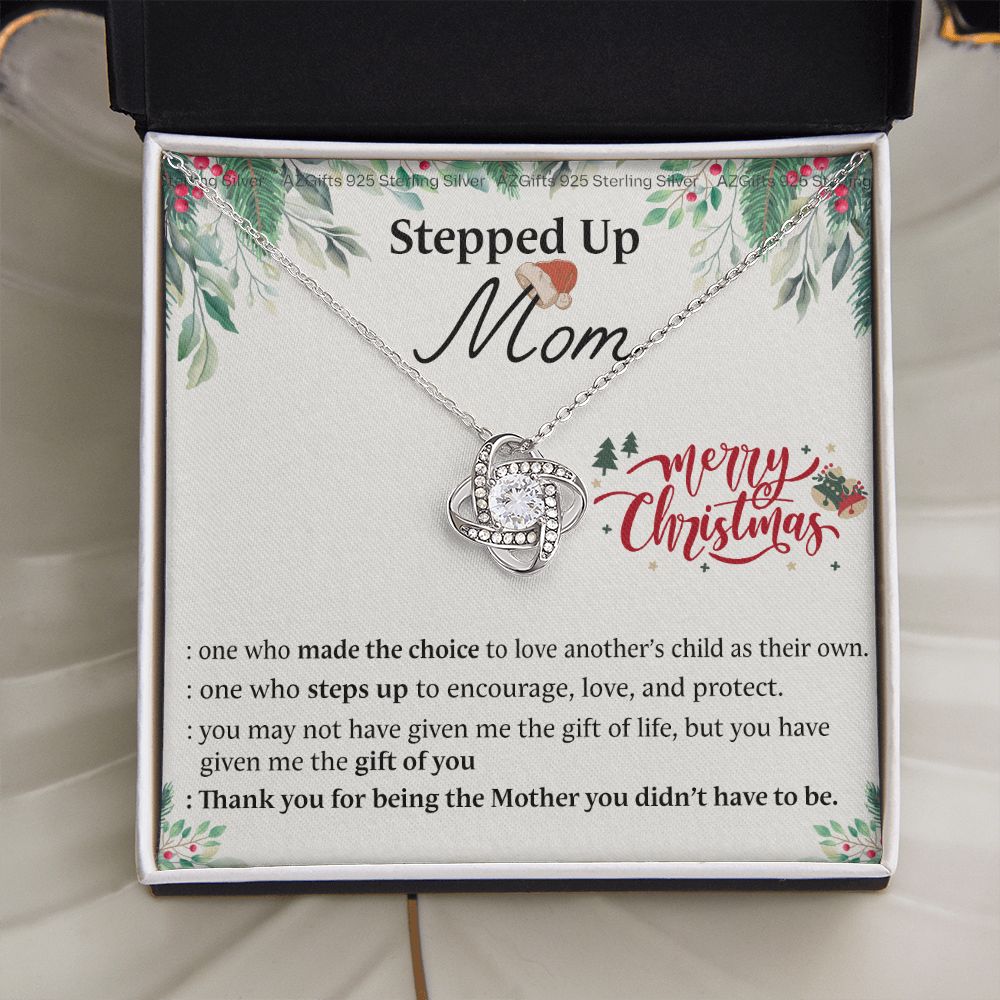 Inspirational StepMom Gifts Stepped Up Mom Necklace Birthday Gift for Bonus Mom Love Knot Necklace Gift for Step Mom