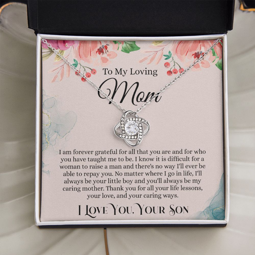 To My Loving Mom Necklace, Mom Gift From Son, Mom Necklace, Gift For Mom From Son, Mom Mother's Day Gift From Son, Mom Birthday Gift From Son, To My Mom Gift, Love Knot Necklace for Women