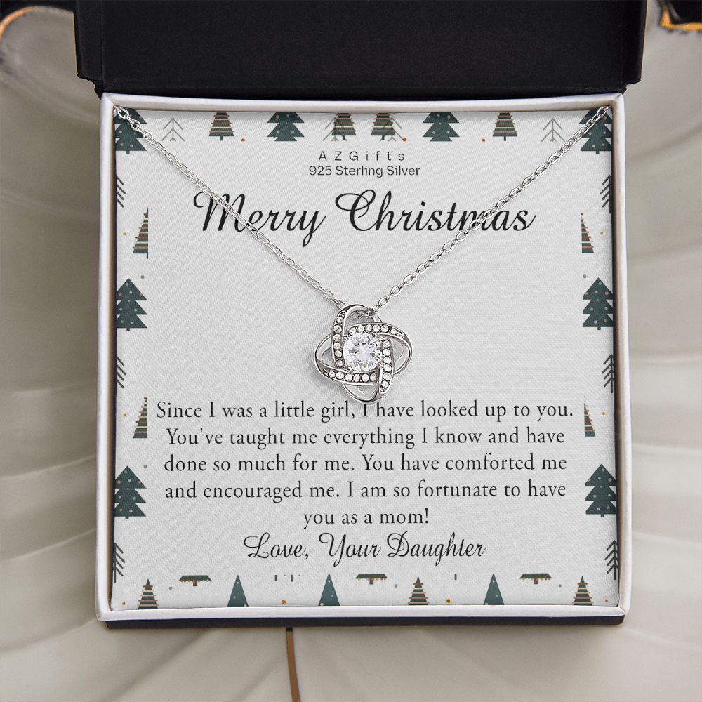 Merry Christmas Gift From Daughter, Christmas Necklace Gift For Mom Love Knot Necklace Set Gift for Mom