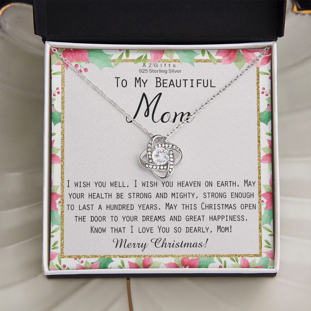 Mom Christmas Gift from Daughter or Son Love Knot Necklace Jewelry Gift Box for Mom Merry Christmas Present for Mother Love Knot Necklace Set Gift for Mom