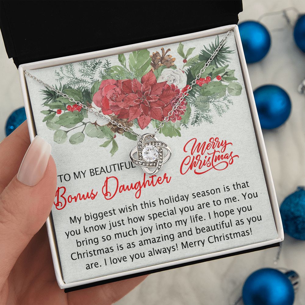 To My Bonus Daughter Necklace from Bonus Mom Christmas Necklace from Step Mom to Step Daughter Personalized Christmas Day Gift for Stepdaughter Daughter In Law Love Knot Necklace Set gift for Bonus daughter