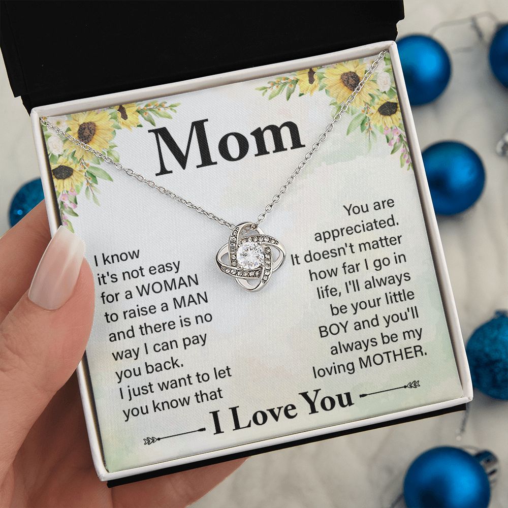 To My Daughter from Mom Love Knot Necklace Mother Daughter Necklace Gifts For Mom Birthday Christmas Mothers Day Present To My Mom Jewelry Pendant Message Card Gift Box