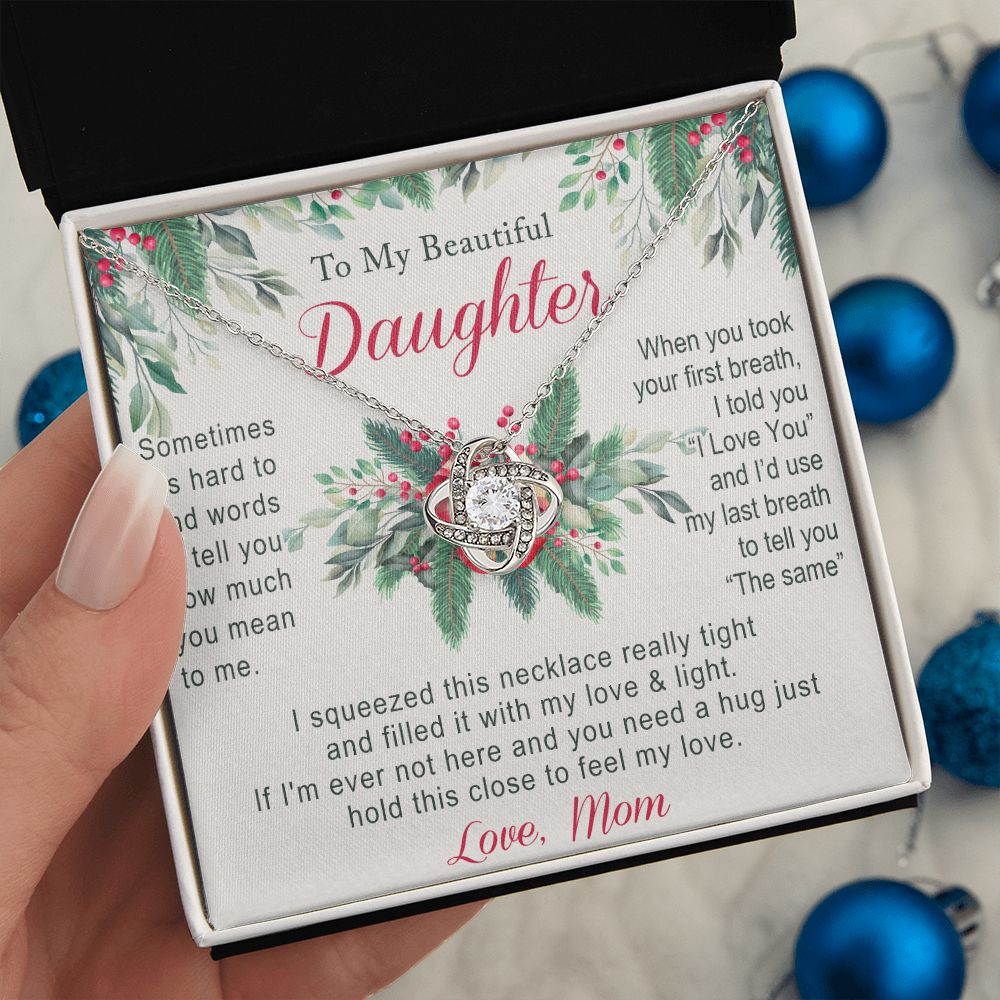To My Daughter Two Hearts Necklace from Mom for Daughter Present for Daughter Christmas Day Gift Christmas Necklace Pendant Jewelry for Daughter Christmas Card
