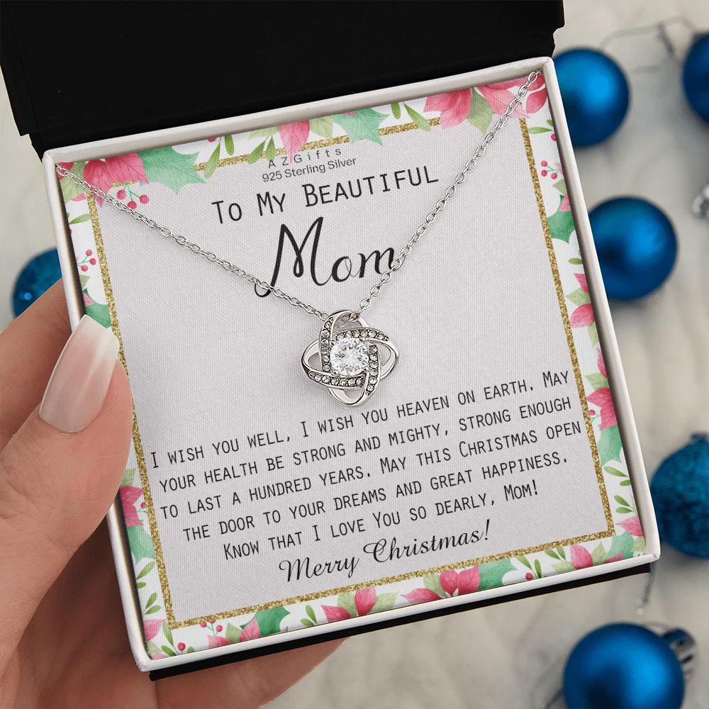 Mom Christmas Gift from Daughter or Son Love Knot Necklace Jewelry Gift Box for Mom Merry Christmas Present for Mother Love Knot Necklace Set Gift for Mom