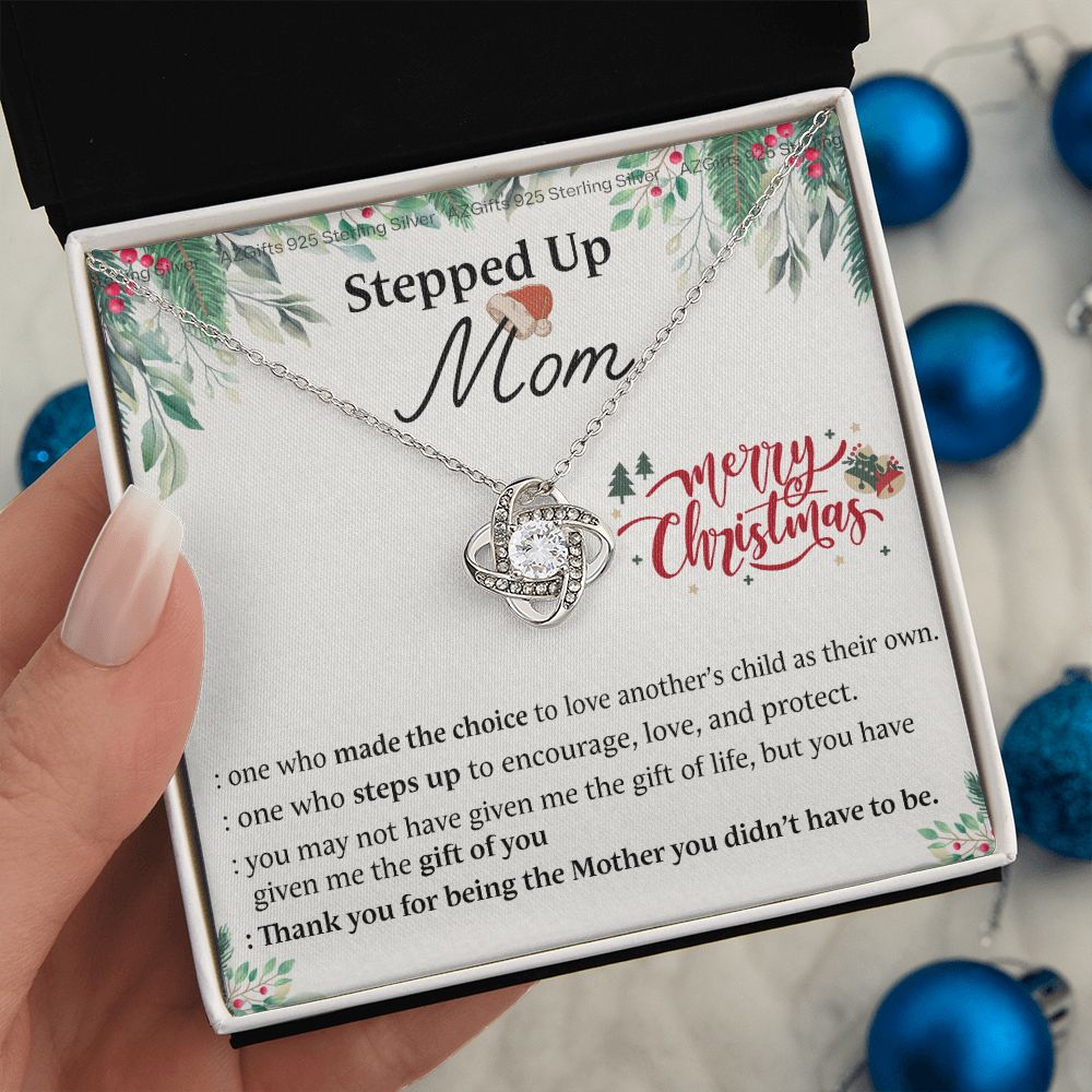 Inspirational StepMom Gifts Stepped Up Mom Necklace Birthday Gift for Bonus Mom Love Knot Necklace Gift for Step Mom