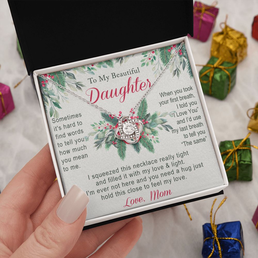 To My Daughter Two Hearts Necklace from Mom for Daughter Present for Daughter Christmas Day Gift Christmas Necklace Pendant Jewelry for Daughter Christmas Card