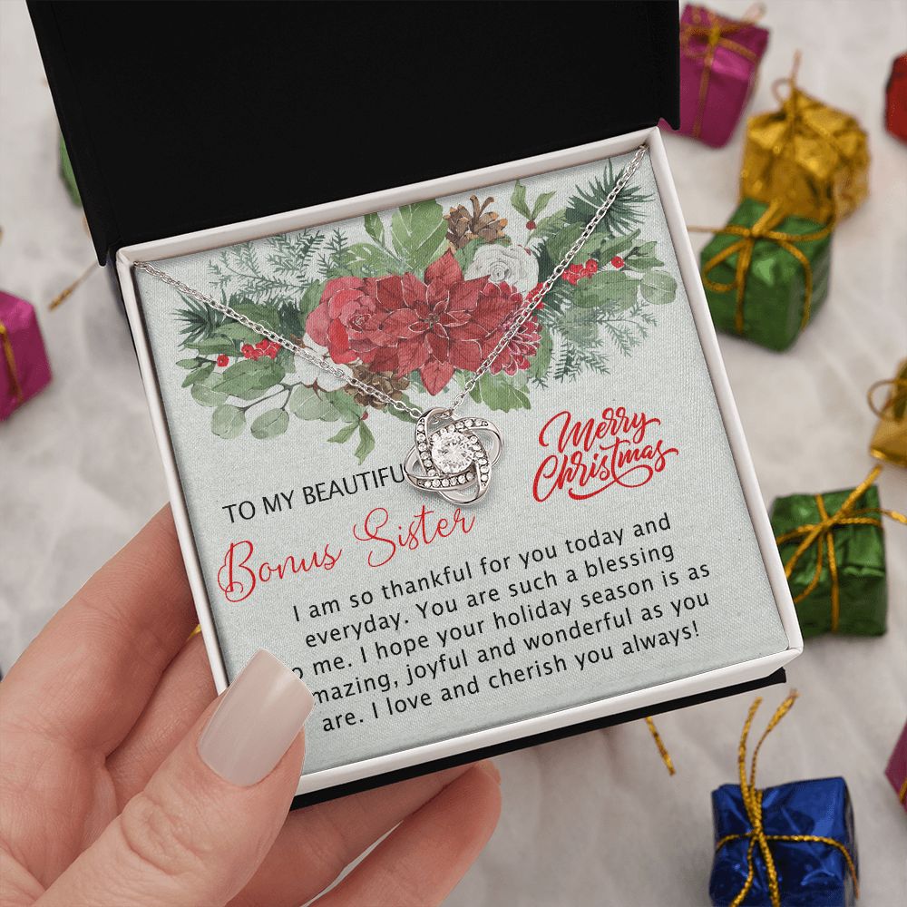 To My Bonus Sister Necklace Gift for Sisters Christmas Necklace for Stepsister Half-sister Best Friend Friends Christmas Pendant Gift Necklace for Her Girls Women