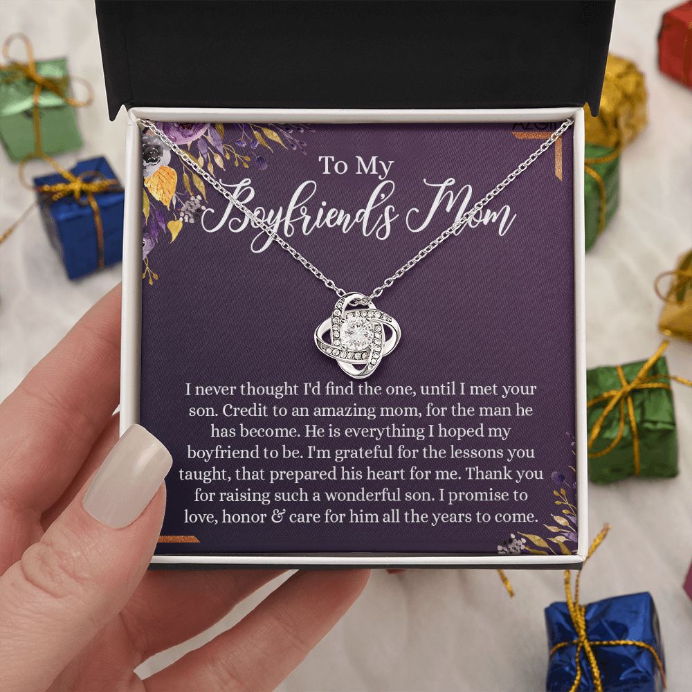 To My Boyfriend's Mom Necklace, Thank You For Raising Man Love Knot Necklace, Gift To My Boyfriend's Mom For Mothers Day Birthday, Christmas, Going Away, Retirement Jewelry For Women Girlfriend's