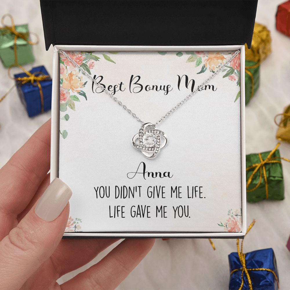 Personalized Necklace Gift For Mom, Best Bonus Mom Love Knot Necklace From Daughter, Birthday Gift Necklace Gift For Bonus Mom, Jewelry Gift For Women, Mother In Law Gift On Mother's Day Necklace