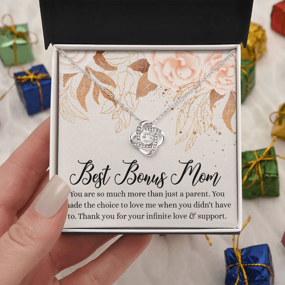 Best Bonus Mom Gift Necklace, To My Bonus Mom Love Knot Necklace Gift For Mom, Mother And Daughter Necklace Gift For Mom, Love And Support Necklace, Bonus Mother Gift Necklace Jewelry Gift For Women Love Knot Necklace 6323