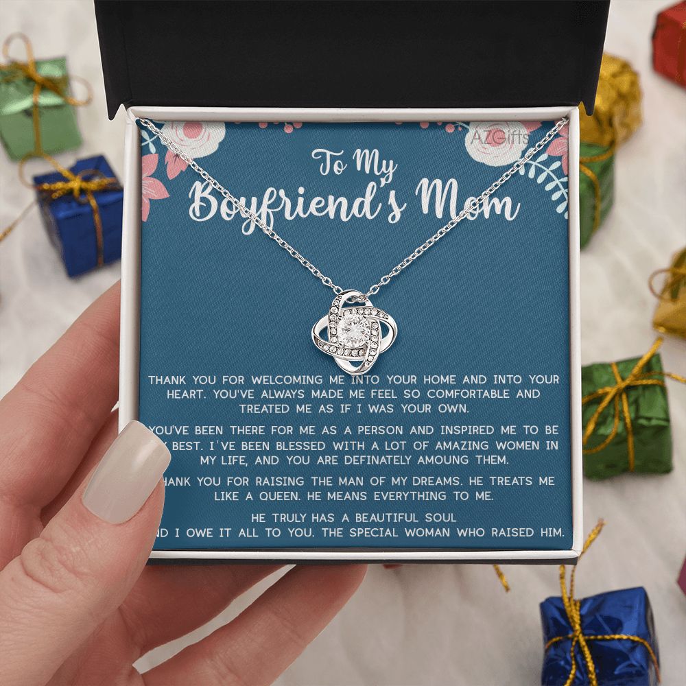To My Boyfriend's Mom Gift Necklace, Boyfriends Mom Necklace Pendant, Gift For Boyfriend's Mom With Message Card Jewelry Gift for Women, Love Knot Necklace Gift For Boyfriend's Mom From Girlfriend